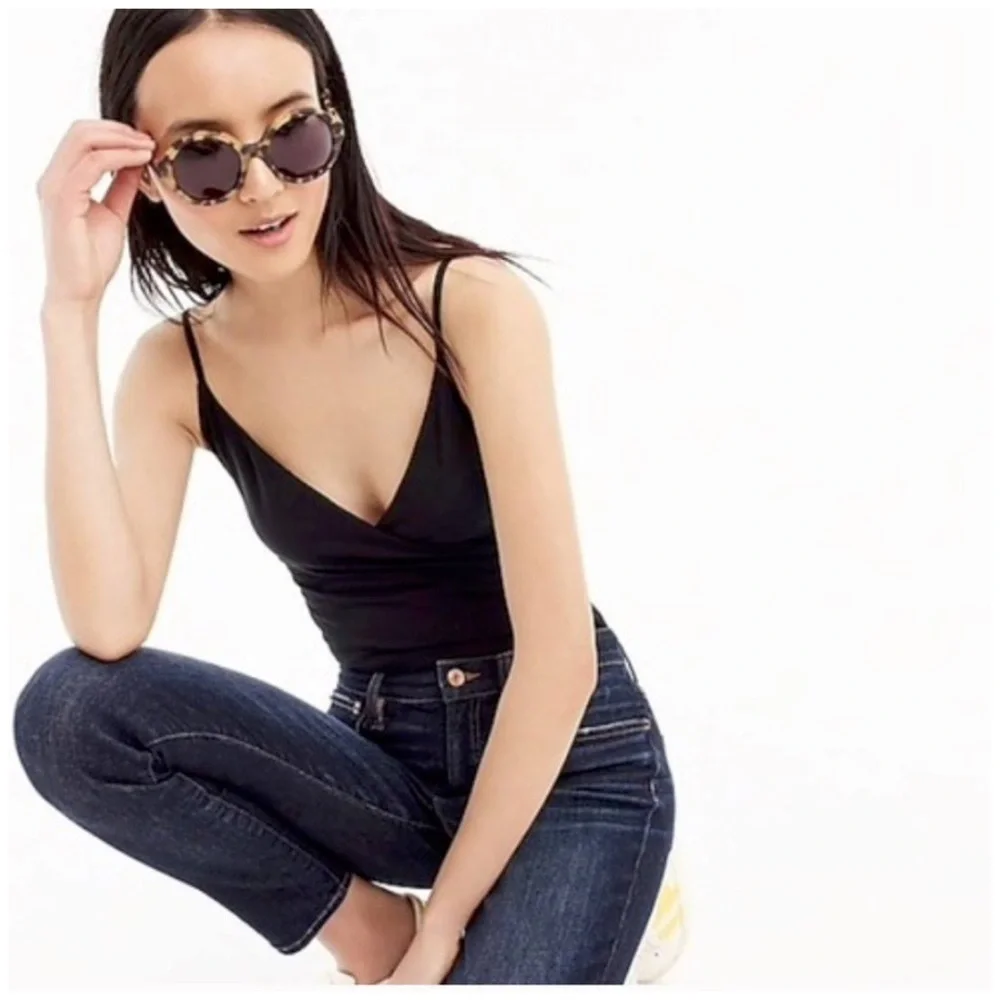 J. CREW Drapey Wrap Front Cami Tank Top Slinky Dressy Bodysuit Black Size Small